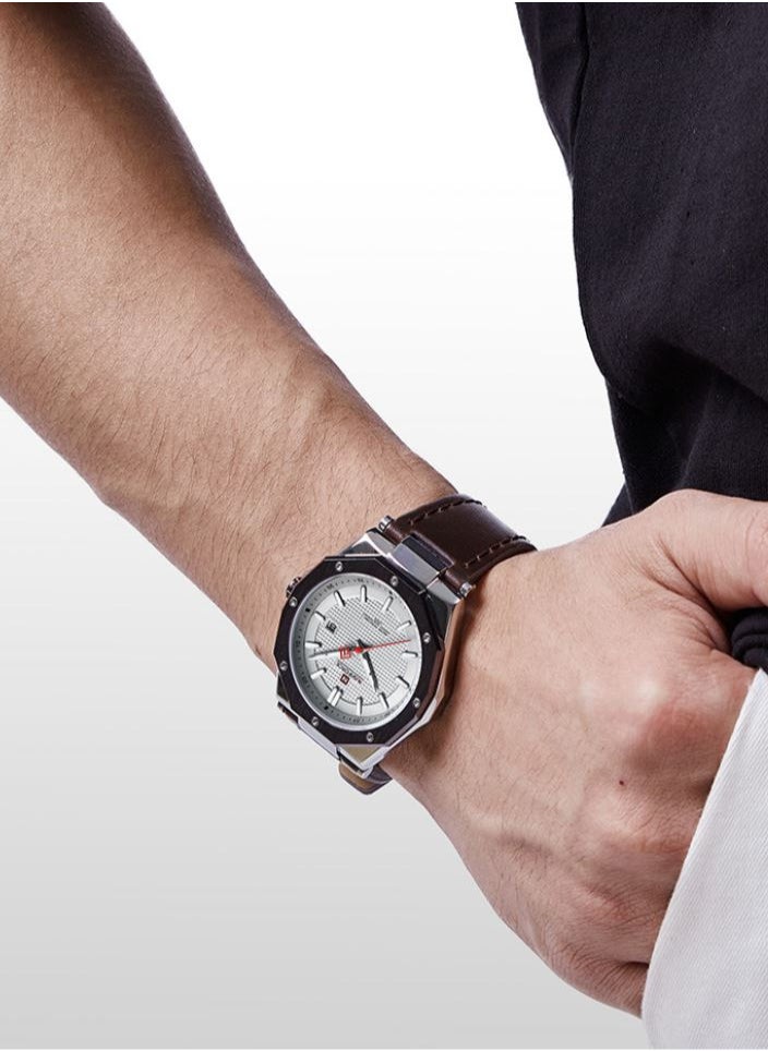 NAVIFORCE - Leather Strap New Design Casual Quartz Wrist Watch For Men NF9200L S/W/D.BN - Image 1