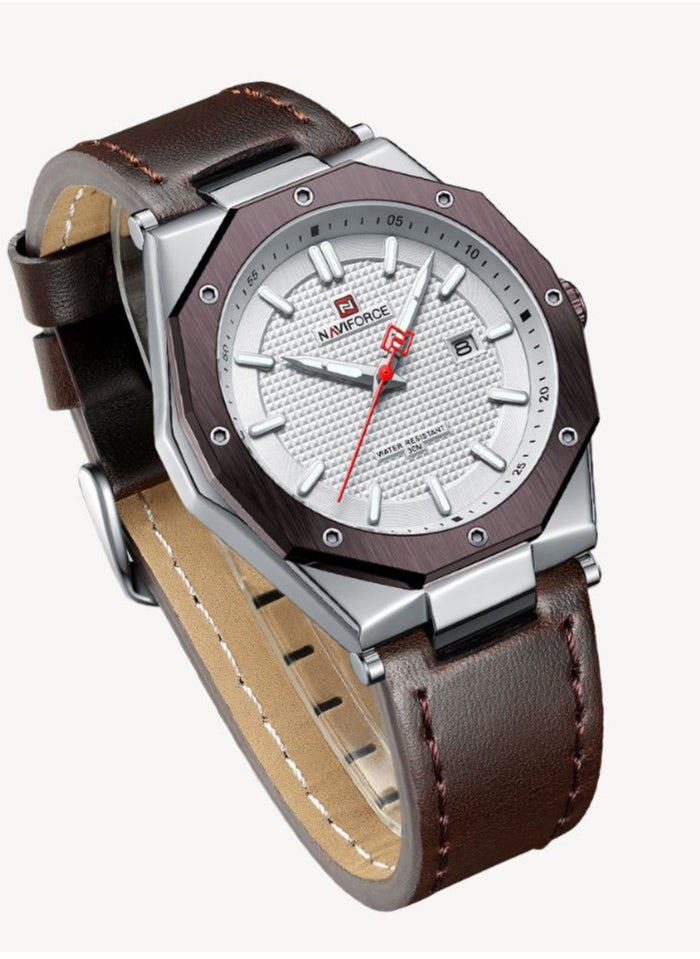 NAVIFORCE - Leather Strap New Design Casual Quartz Wrist Watch For Men NF9200L S/W/D.BN - Image 1