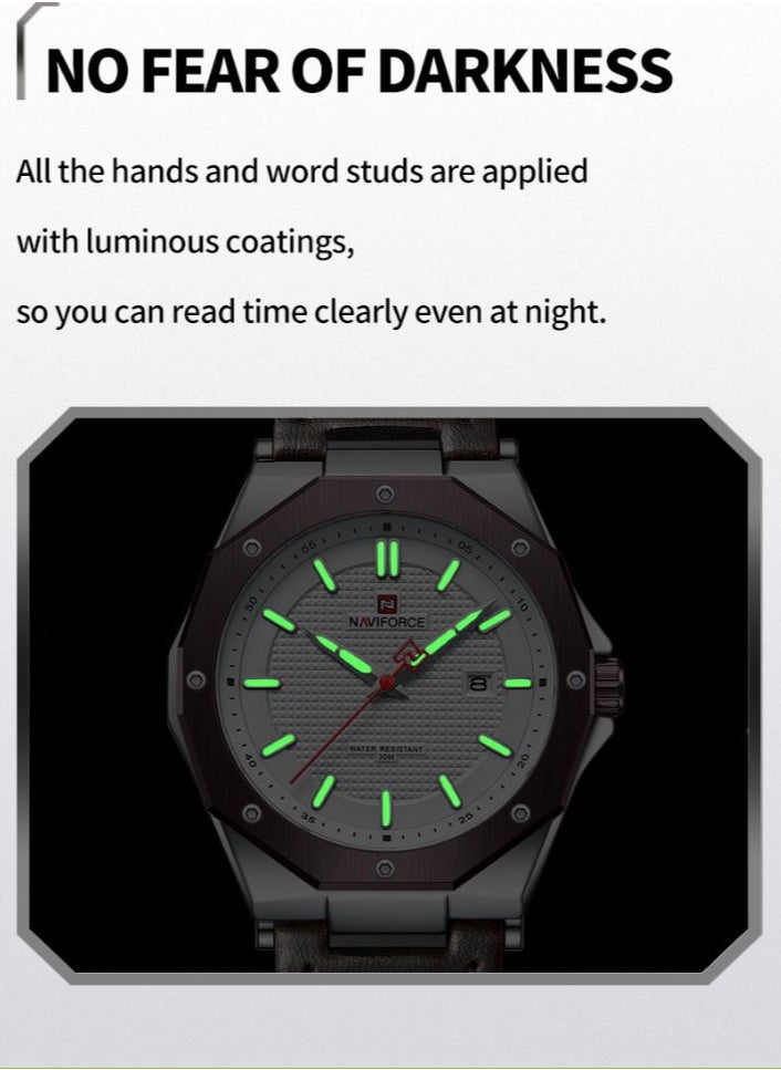 NAVIFORCE - Leather Strap New Design Casual Quartz Wrist Watch For Men NF9200L S/W/D.BN - Image 1