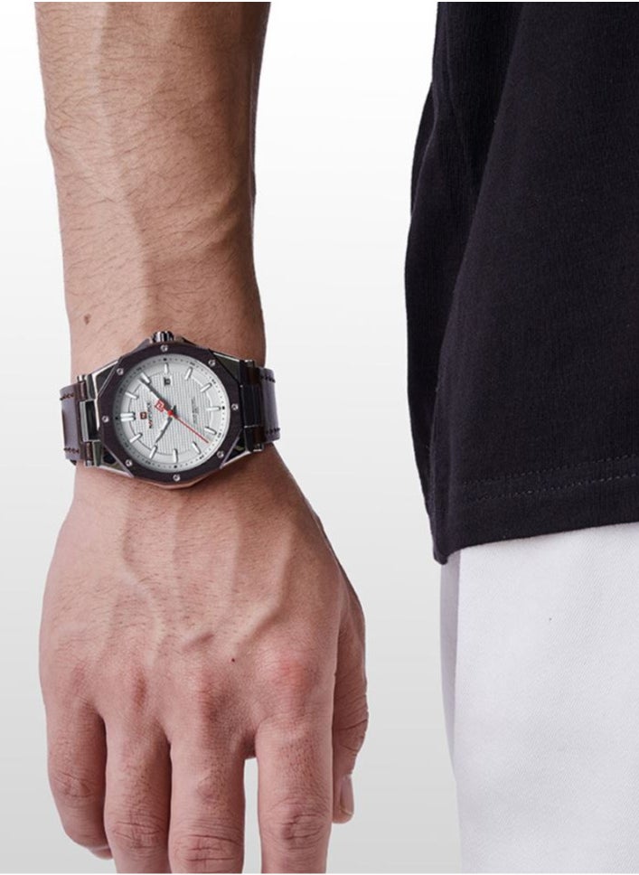 NAVIFORCE - Leather Strap New Design Casual Quartz Wrist Watch For Men NF9200L S/W/D.BN - Image 1