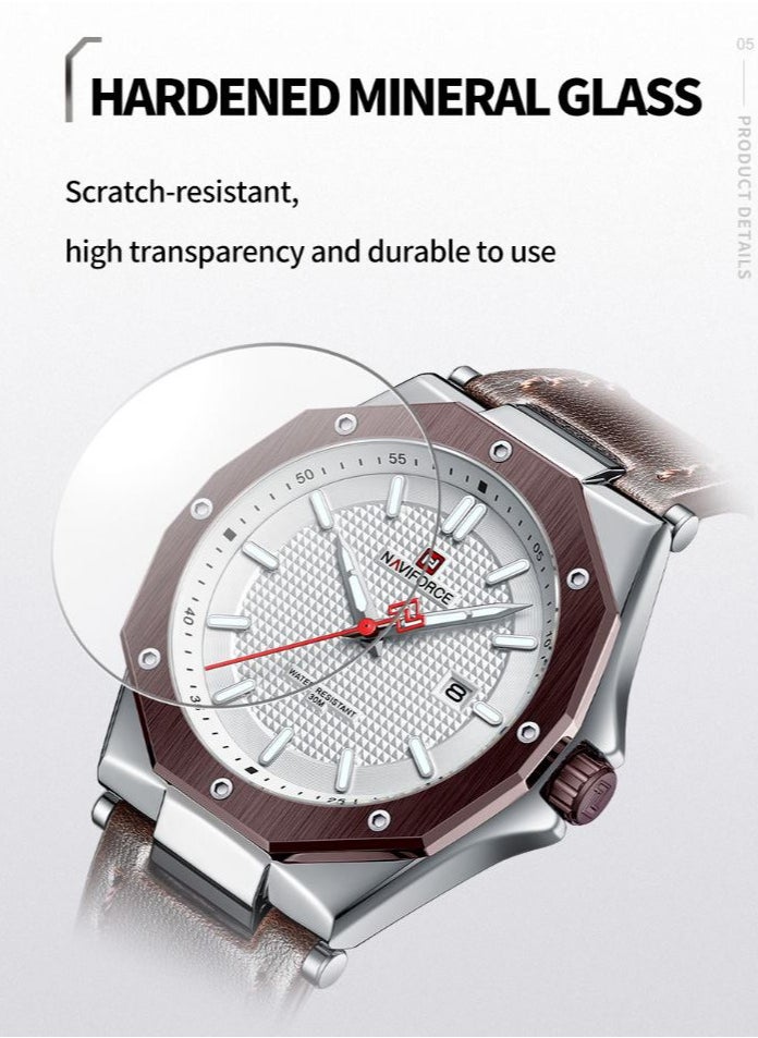NAVIFORCE - Leather Strap New Design Casual Quartz Wrist Watch For Men NF9200L S/W/D.BN - Image 1