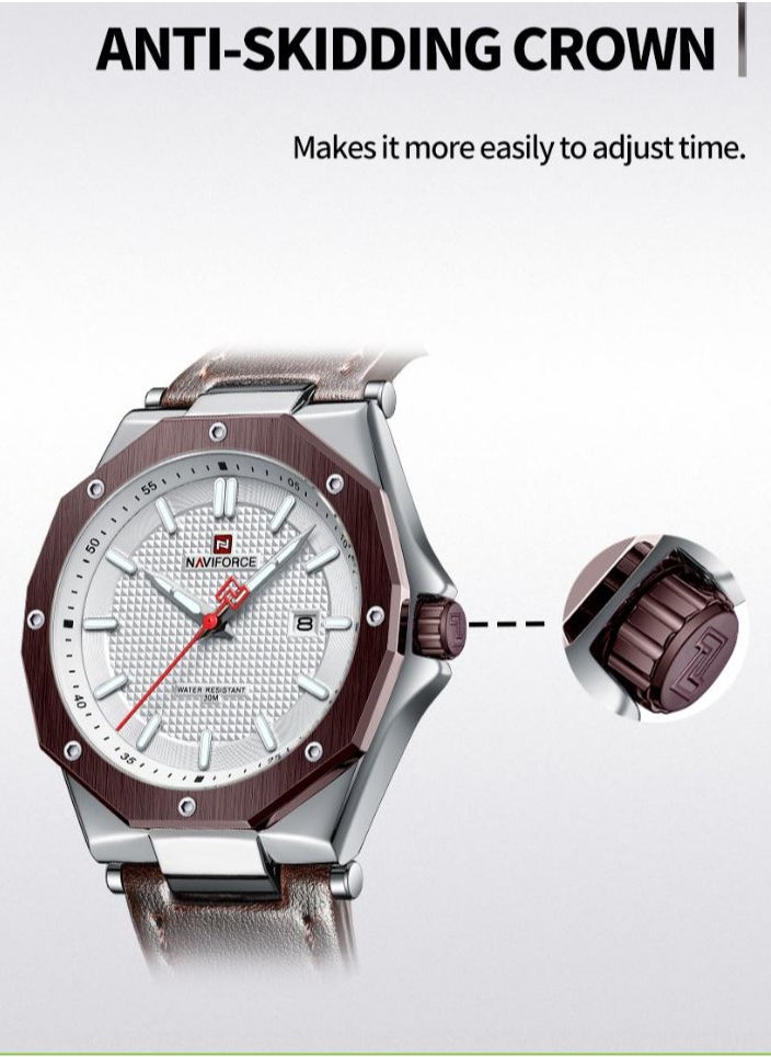 NAVIFORCE - Leather Strap New Design Casual Quartz Wrist Watch For Men NF9200L S/W/D.BN - Image 1