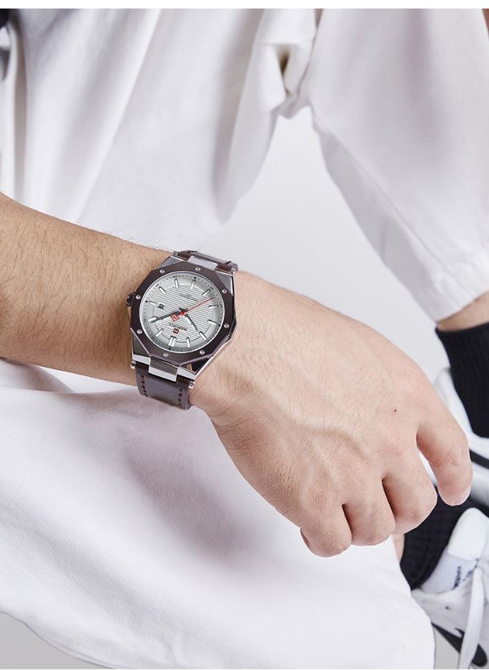 NAVIFORCE - Leather Strap New Design Casual Quartz Wrist Watch For Men NF9200L S/W/D.BN - Image 1
