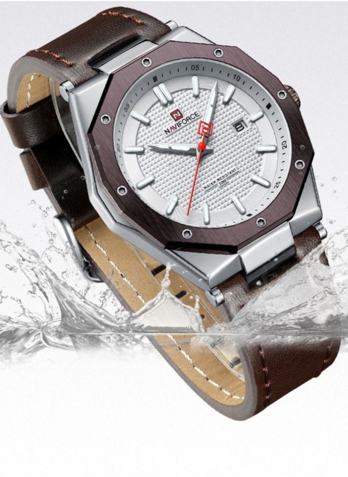 NAVIFORCE - Leather Strap New Design Casual Quartz Wrist Watch For Men NF9200L S/W/D.BN - Image 1