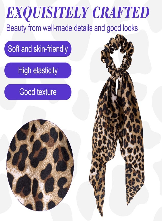 Mxxipp 2pcs Leopard Print Bow Hair Tie, Elastics Non-Slip Bow Scrunchies Band, Soft Silk Long Tail Ponytail Holder Accessories for Curly Straight Thick Fine Hair - Image 4