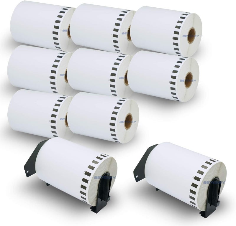 BETCKEY - Compatible Continuous Labels Replacement for Brother DK-2243 (4 in x 100 ft), Use with Brother QL Label Printers [10 Rolls + 2 Reusable Cartridges] - Image 1