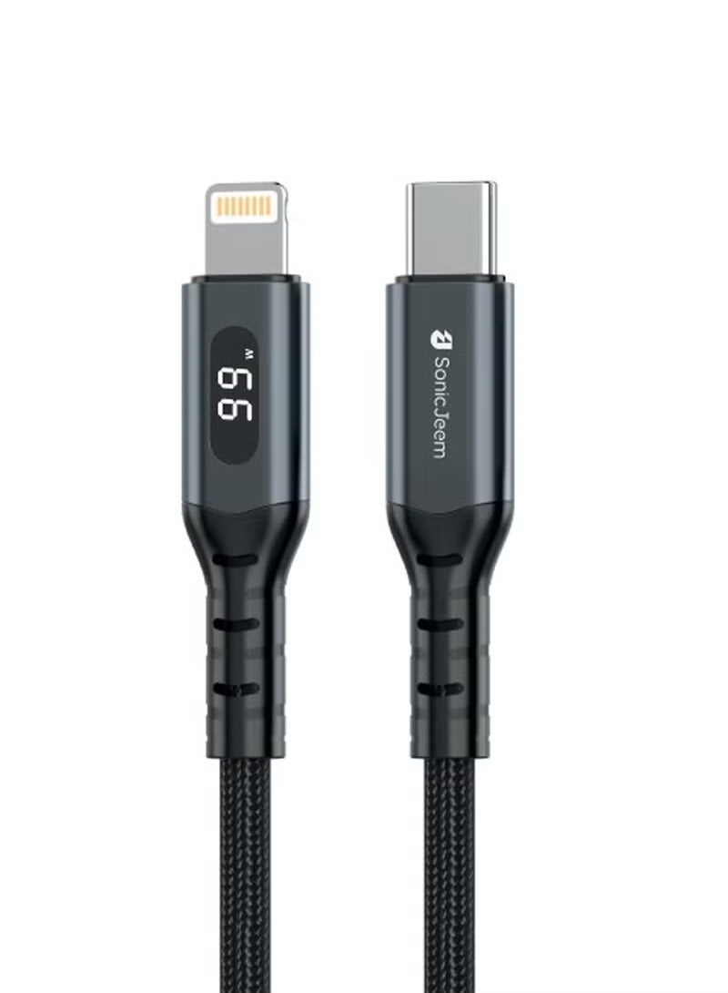 SONIC JEEM Sonic Game 100W PD TYPE-C LIGHTNING Charging Cable, Digital Display, 1m Length, Black - Image 1