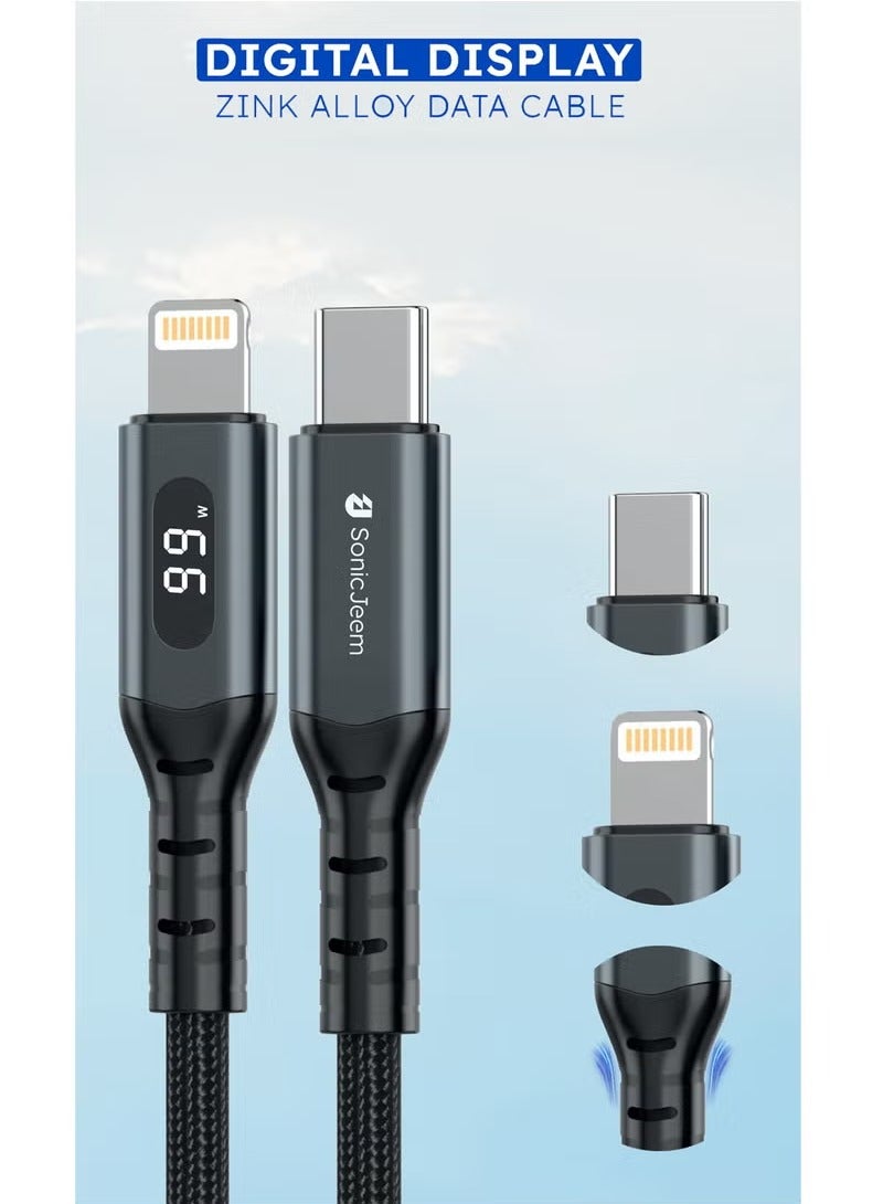 SONIC JEEM Sonic Game 100W PD TYPE-C LIGHTNING Charging Cable, Digital Display, 1m Length, Black - Image 2