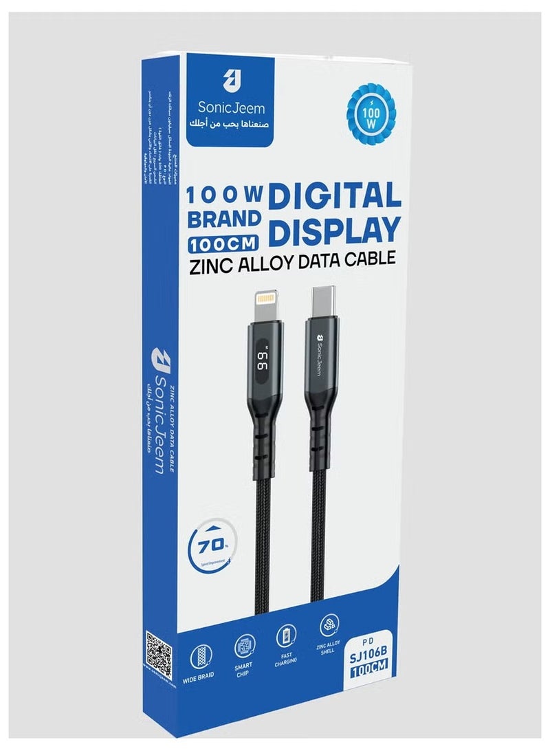SONIC JEEM Sonic Game 100W PD TYPE-C LIGHTNING Charging Cable, Digital Display, 1m Length, Black - Image 5
