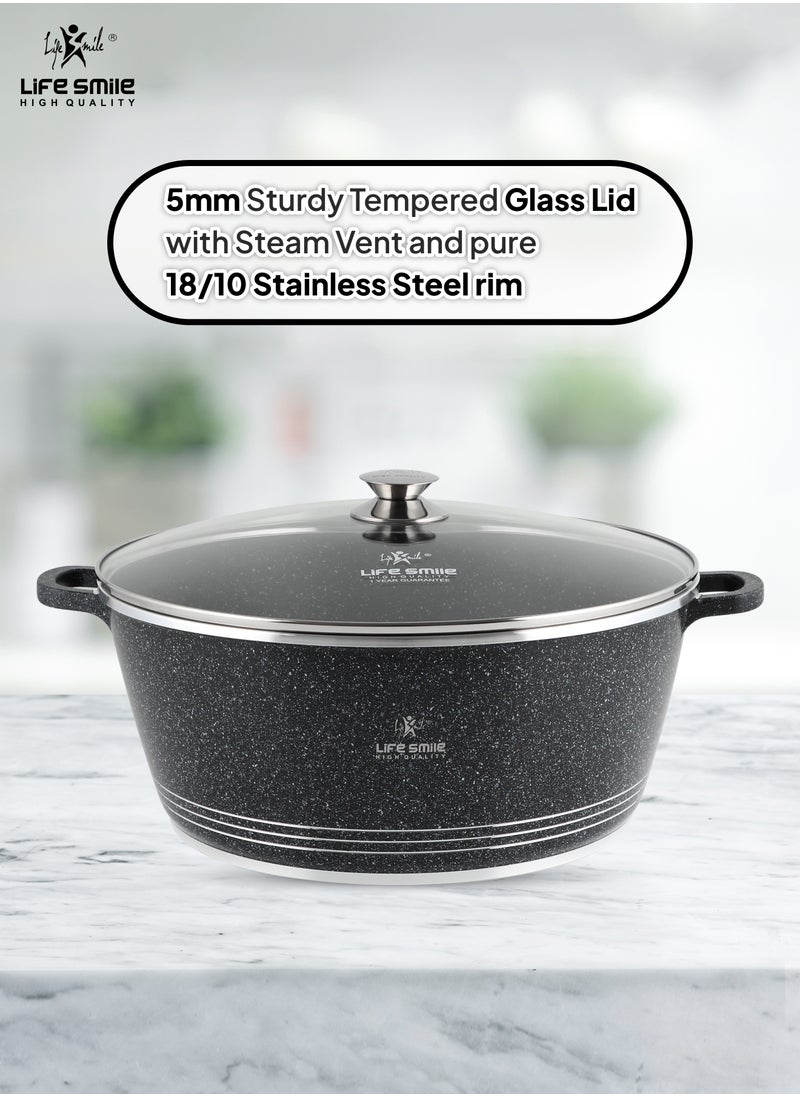 Life Smile - 20cm (2.3 Liter) LIFE SMILE Cooking Pot | aluminum Soup Pot With Glass Lid | 100% PFOA Free, Fixed Handle | Multi Layer Non-Stick Granite Coating | oven safe - Image 1