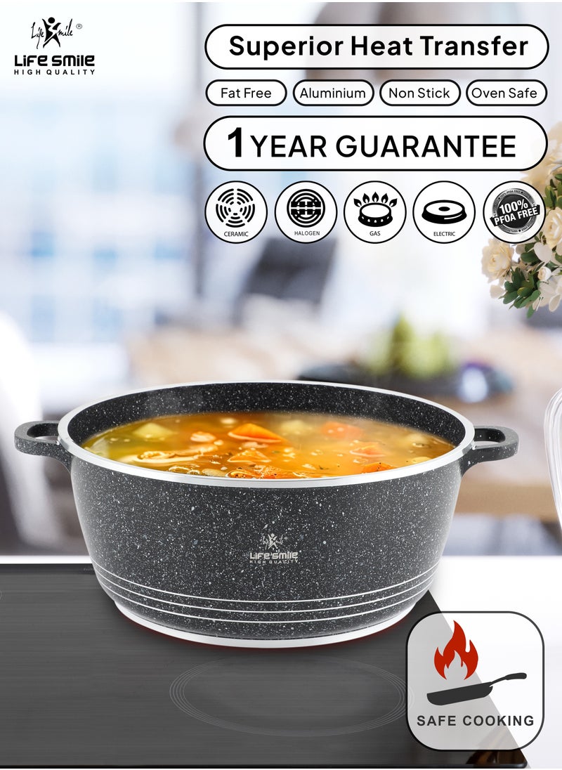 Life Smile - 20cm (2.3 Liter) LIFE SMILE Cooking Pot | aluminum Soup Pot With Glass Lid | 100% PFOA Free, Fixed Handle | Multi Layer Non-Stick Granite Coating | oven safe - Image 1