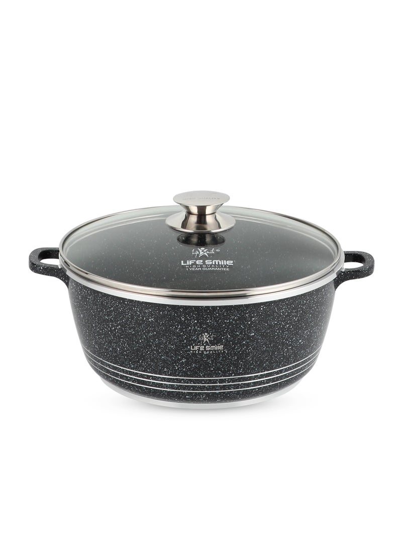 Life Smile - 20cm (2.3 Liter) LIFE SMILE Cooking Pot | aluminum Soup Pot With Glass Lid | 100% PFOA Free, Fixed Handle | Multi Layer Non-Stick Granite Coating | oven safe - Image 1