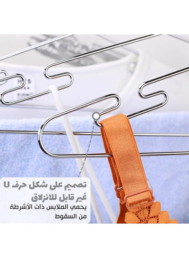 10 قطع من عَلّاقات ملابس ستانلس ستيل فائقة التحمل – مقاومة للصدأ والانحناء مع خطافات جانبية لتثبيت الملابس  – تصميم متين يوفر تنظيمًا أفضل لخزانة الملابس -537 - Image 5