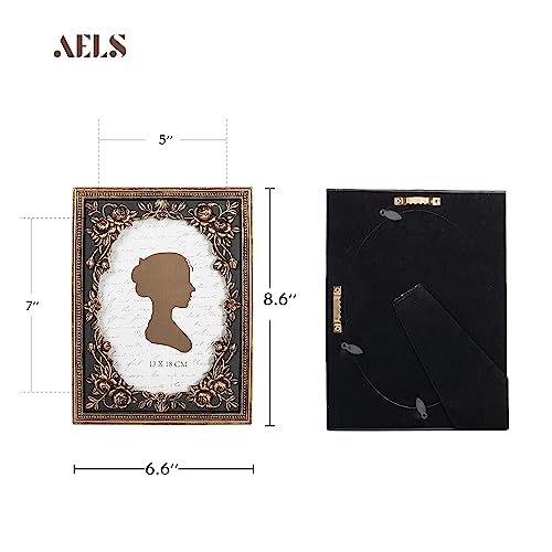 AELS 5x7 Inch Vintage Black Picture Frame, Elegant Antique Photo Frames with Glass Front, Photo Display, Tabletop Wall Hanging, Gift Ideas, Gold and Black - Image 2