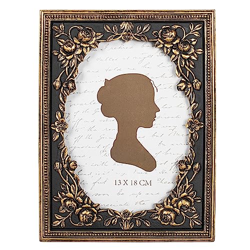 AELS 5x7 Inch Vintage Black Picture Frame, Elegant Antique Photo Frames with Glass Front, Photo Display, Tabletop Wall Hanging, Gift Ideas, Gold and Black - Image 1