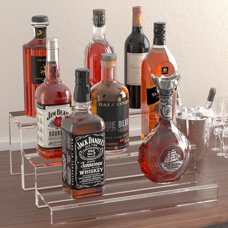 TPGP JUESHA 3-Tiers Liquor Bottle Display Shelf - 15 Inch Clear Acrylic Stand for Bars, Parties, and Restaurants - Image 2