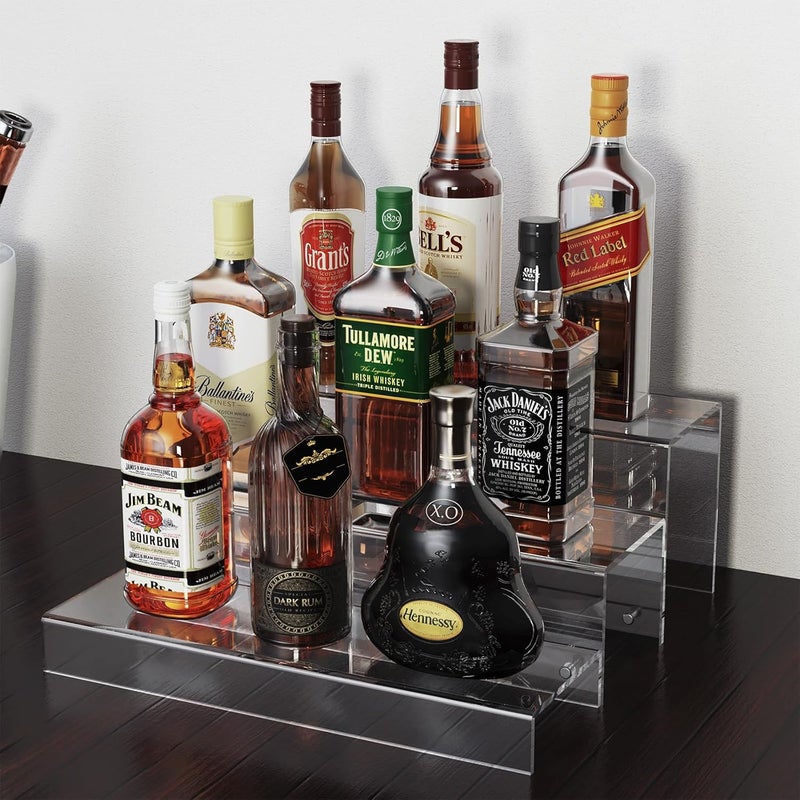 TPGP JUESHA 3-Tiers Liquor Bottle Display Shelf - 15 Inch Clear Acrylic Stand for Bars, Parties, and Restaurants - Image 4