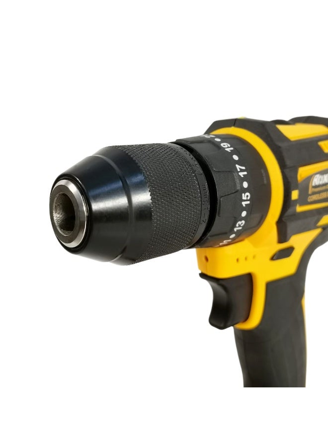 روكسون مثقاب لاسلكي صدمي 21 فولت طراز RX-21VCD مع بطاريتين ليثيوم أيون 21 فولت بسعة 1500 مللي أمبير، ظرف بدون مفتاح مقاس 13 مم، 25+1 مستوى عزم دوران، سرعة متغيرة تصل إلى 1350 دورة في الدقيقة، مصباح LED مدمج، وظيفة الدوران للأمام والخلف، شاحن 220-240 فولت، وحقيبة حمل. - Image 5