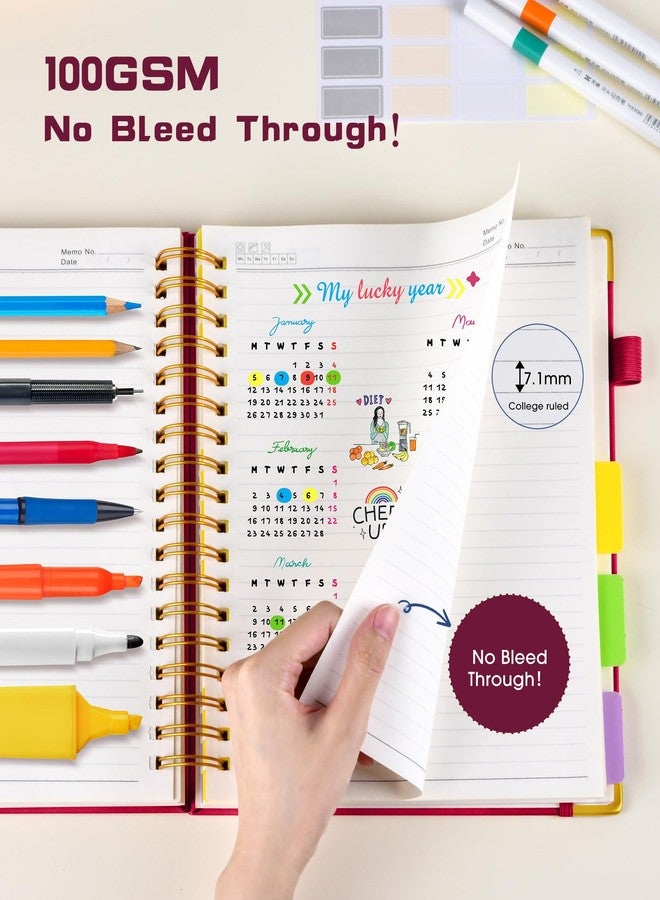 dilitego Hardcover Spiral Notebook 8.5"x11" Journal with Removable Dividers Tabs, 300 Pages Leather 5 Subject Notebook College Ruled, Large A4 Notebooks for Work School, Lined Journal for Women, A4 Rose - Image 5