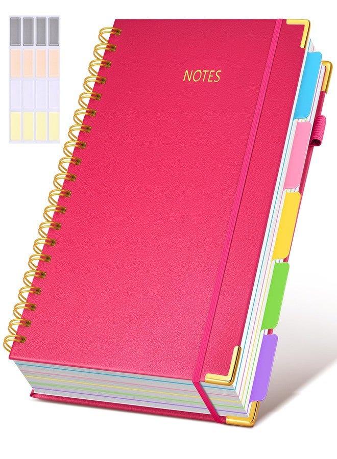 Hardcover Spiral Notebook 8.5"x11" Journal with Removable Dividers Tabs, 300 Pages Leather 5 Subject Notebook College Ruled, Large A4 Notebooks for Work School, Lined Journal for Women, A4 Rose