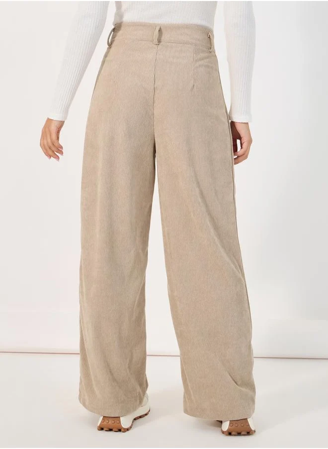 Styli Relaxed Fit High Rise Corduroy Pants