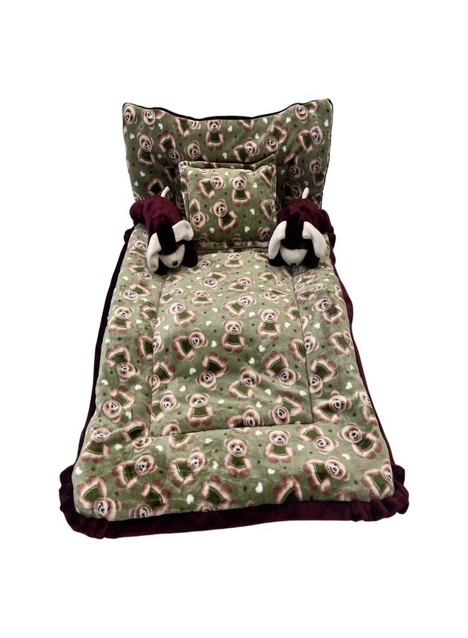 PINKS & BLUES Full Sleeping 5 Piece Baby Bedding Set with 2 Puppy Shape Side Pillows (0-42MONTHS) (Printed Green) - Image 1