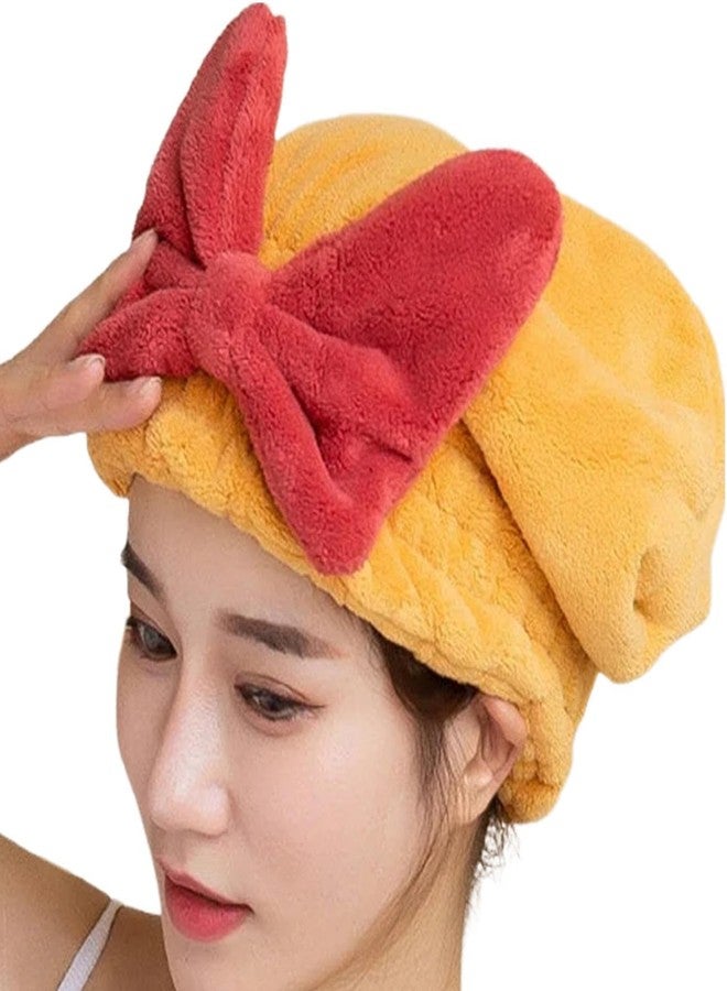 Cozron منشفة شعر فائقة الامتصاص من كوزرون للشعر المبلل، غطاء منشفة تجفيف الشعر من الألياف الدقيقة سريع الجفاف مع عقدة فيونكة، منشفة شعر من الألياف الدقيقة للنساء (أصفر) - Image 4