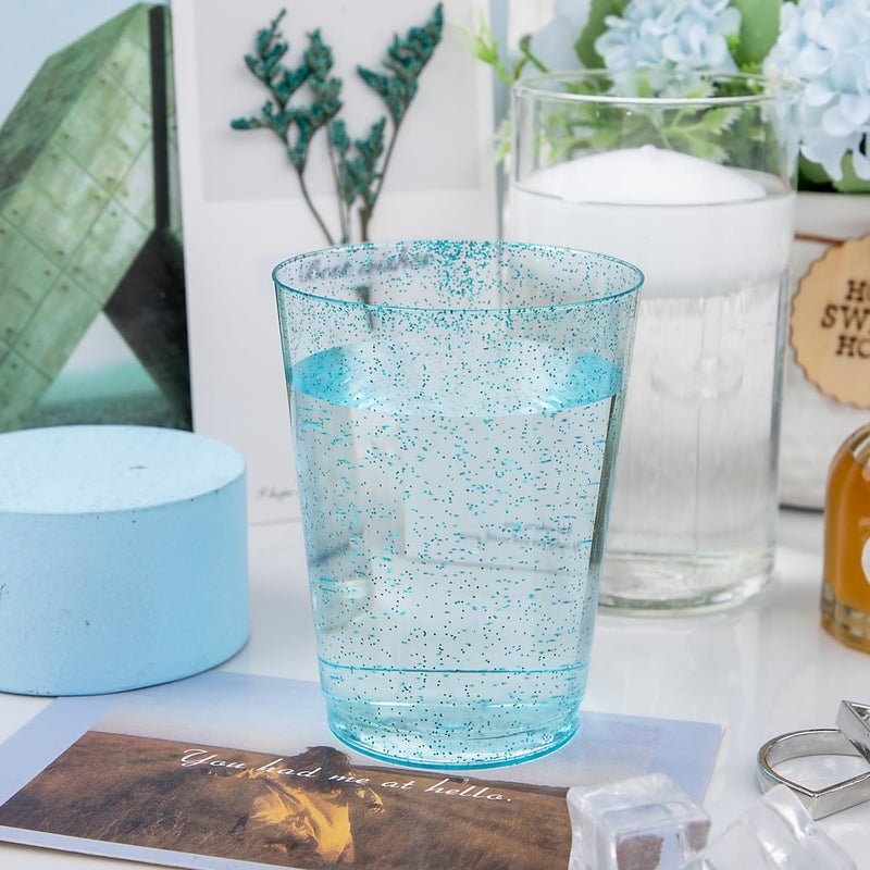 DaYammi 100 Pack 10 oz Blue Plastic Cups Disposable Cups Tumblers  Elegant Blue Glitter Party Drinking Cup Perfect for Wedding  Fancy Disposable Cups Plastic Cocktail Glasses Wine Glasses for Easter - Image 4