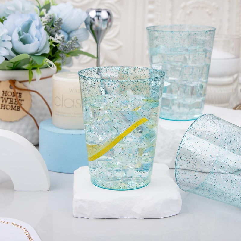 DaYammi 100 Pack 10 oz Blue Plastic Cups Disposable Cups Tumblers  Elegant Blue Glitter Party Drinking Cup Perfect for Wedding  Fancy Disposable Cups Plastic Cocktail Glasses Wine Glasses for Easter - Image 3