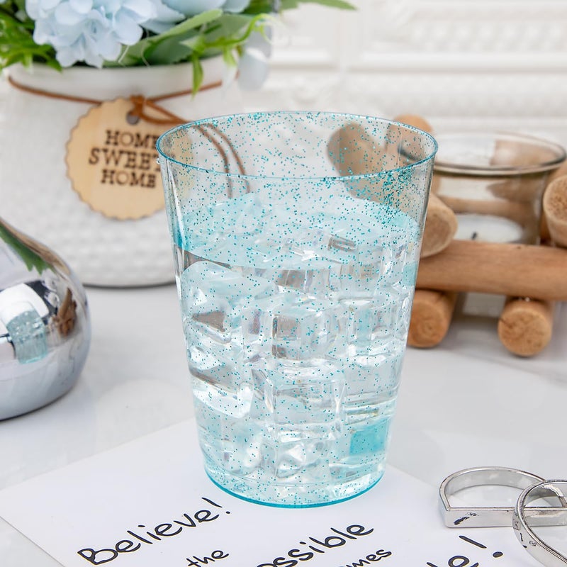 DaYammi 100 Pack 10 oz Blue Plastic Cups Disposable Cups Tumblers  Elegant Blue Glitter Party Drinking Cup Perfect for Wedding  Fancy Disposable Cups Plastic Cocktail Glasses Wine Glasses for Easter - Image 2