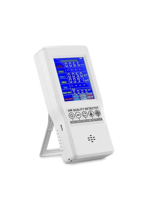 Air Quality Monitor Accurate Tester for CO2 Formaldehyde(HCHO) TVOC PM2.5/PM10 Multifunctional Air Gas Detector Real Time Data&Mean Value Recording for Home Office and Various Occasion(White)