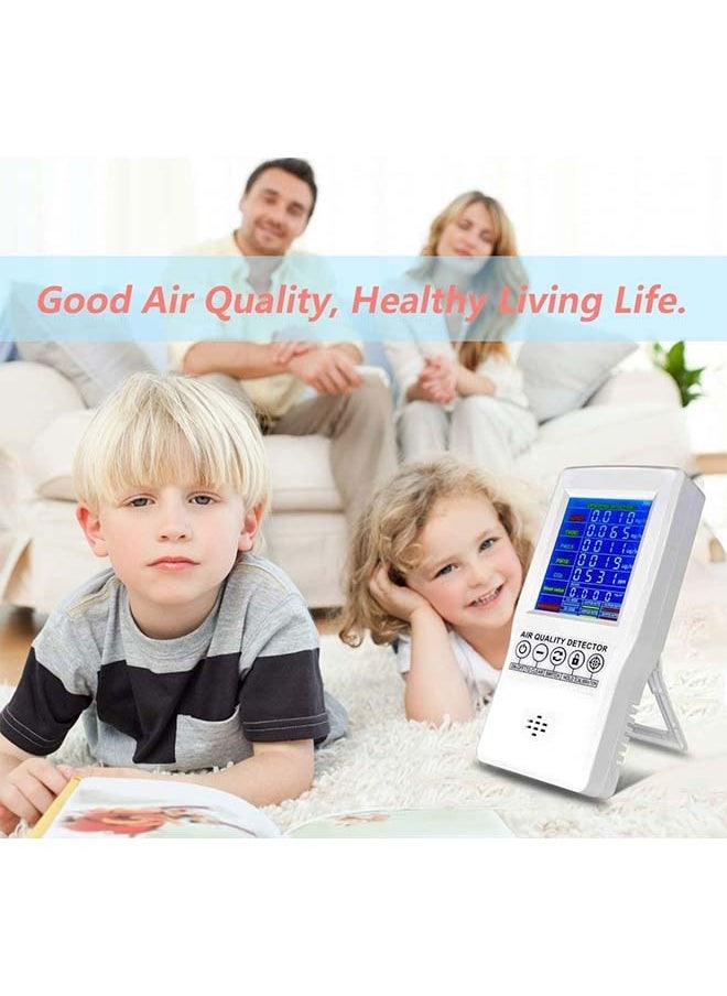 Air Quality Monitor Accurate Tester for CO2 Formaldehyde(HCHO) TVOC PM2.5/PM10 Multifunctional Air Gas Detector Real Time Data&Mean Value Recording for Home Office and Various Occasion(White)
