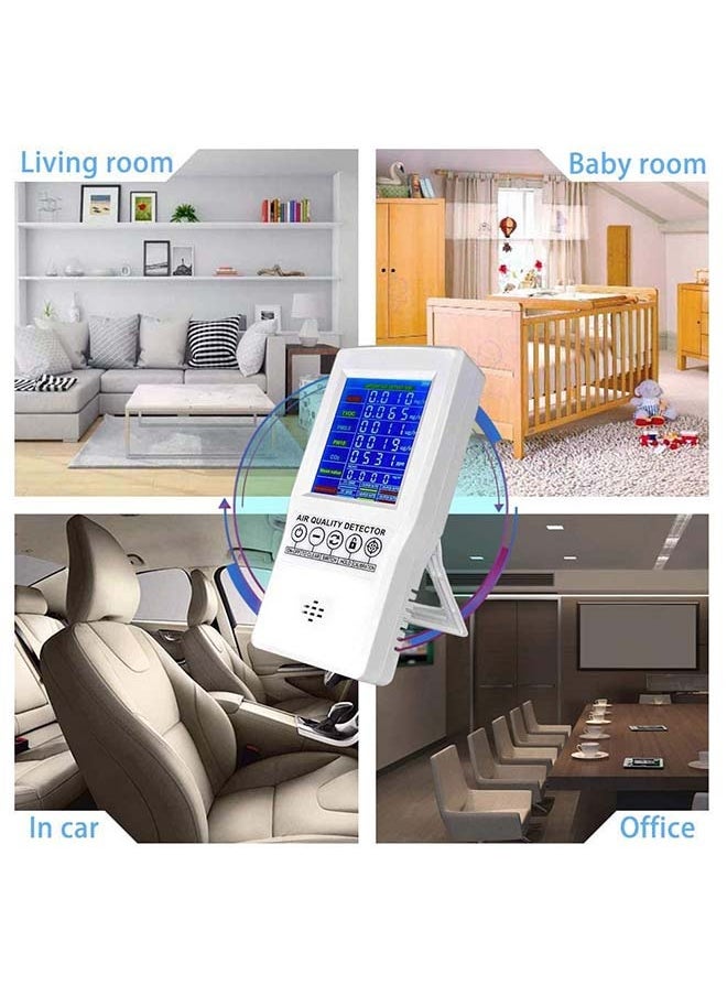 Air Quality Monitor Accurate Tester for CO2 Formaldehyde(HCHO) TVOC PM2.5/PM10 Multifunctional Air Gas Detector Real Time Data&Mean Value Recording for Home Office and Various Occasion(White)