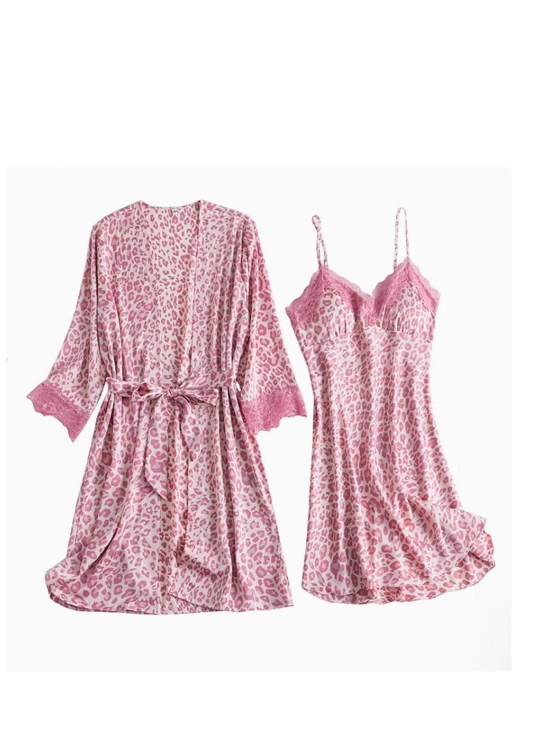 Pajama Women's Ice Silk Five Piece Set With High-End Feel And Chest Cushion Silk Home Suit Set - Image 1