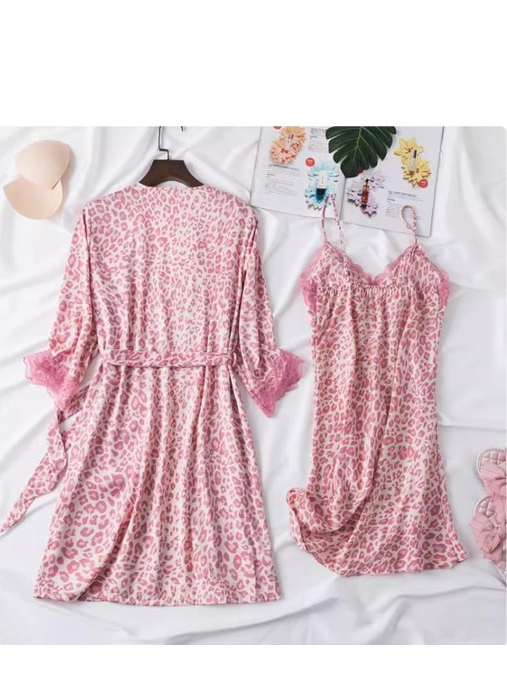 Pajama Women's Ice Silk Five Piece Set With High-End Feel And Chest Cushion Silk Home Suit Set - Image 2