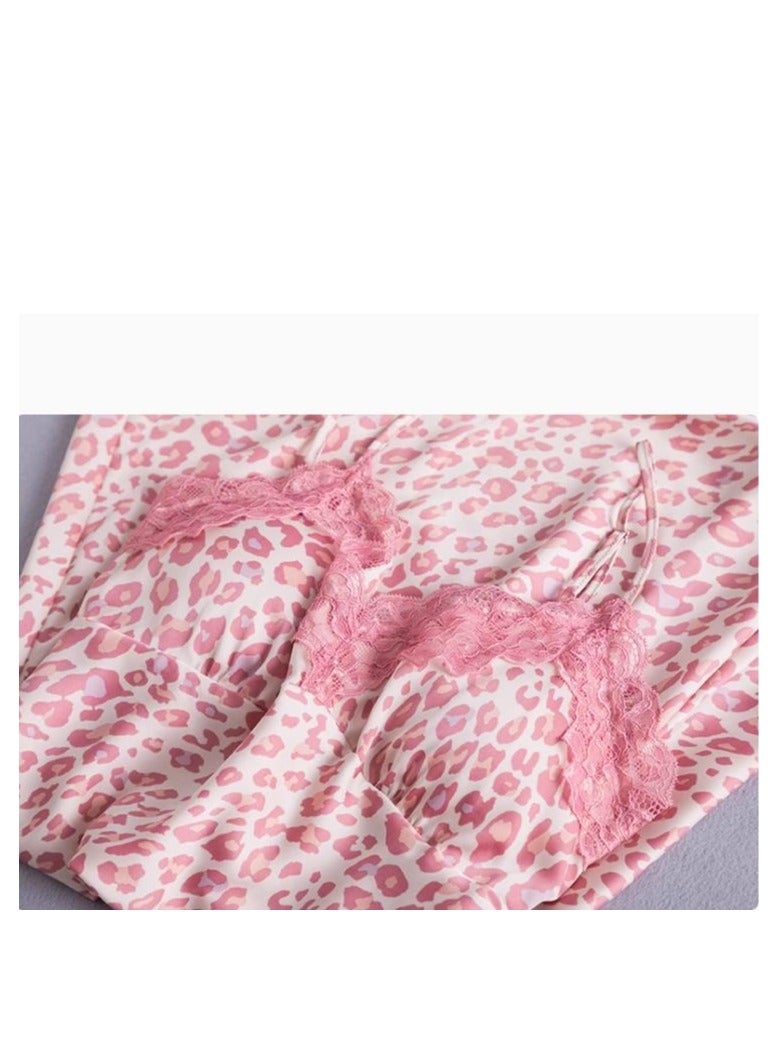 Pajama Women's Ice Silk Five Piece Set With High-End Feel And Chest Cushion Silk Home Suit Set - Image 4