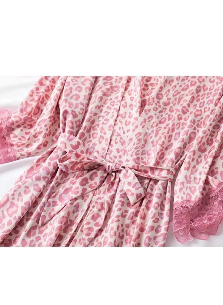 Pajama Women's Ice Silk Five Piece Set With High-End Feel And Chest Cushion Silk Home Suit Set - Image 5