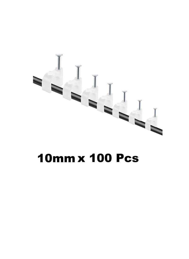 Electrical Cable Wire Round Clips, Steel Nails Tacks Holder for Organizing Electric Wires Cables Lines - White (10mm - 100Pcs) - Image 2