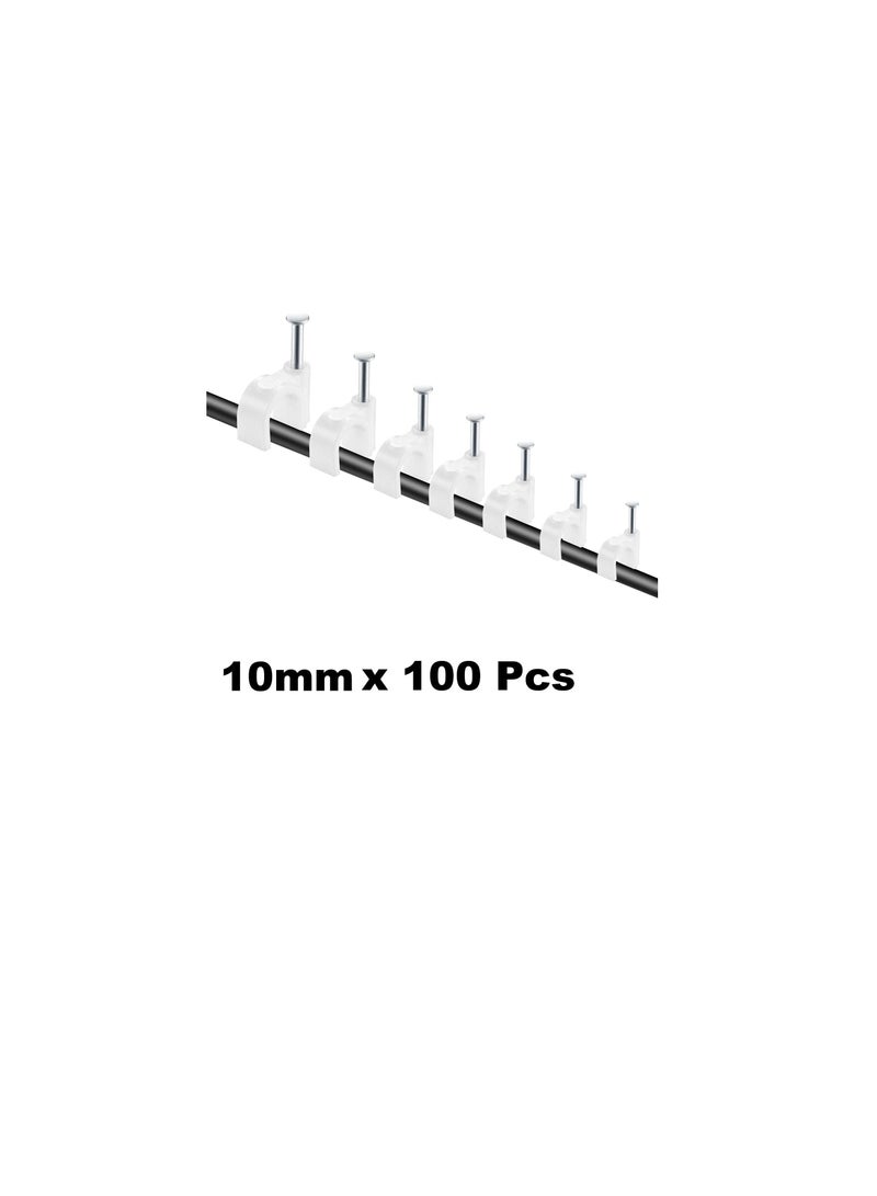 Electrical Cable Wire Round Clips, Steel Nails Tacks Holder for Organizing Electric Wires Cables Lines - White (10mm - 100Pcs) - Image 1