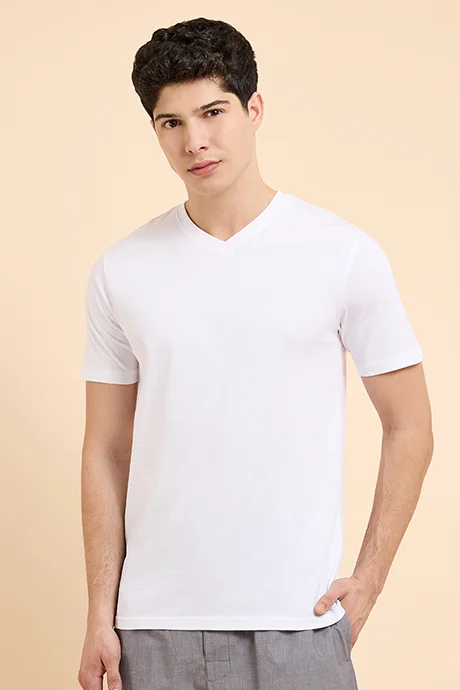 R&b Solid T-Shirt with V-Neck and Short Sleeves