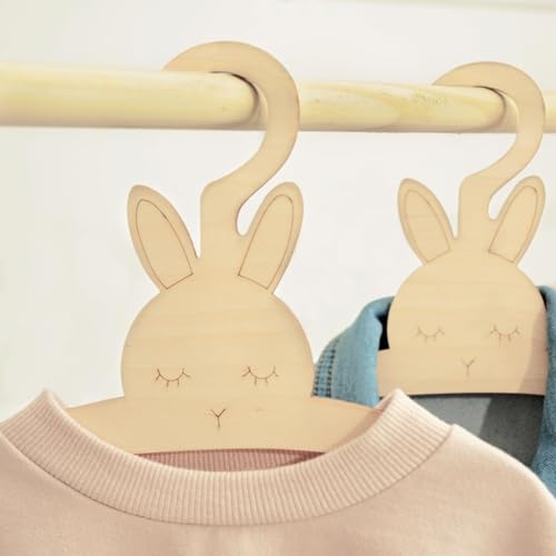 Haoser Set of 10 DIY Wooden Baby Hanger for Closet – Bunny Infant Hangers – Nursery Clothes Hanger for Newborns – Nursery Decor (7 x 9 Inch) - Image 3