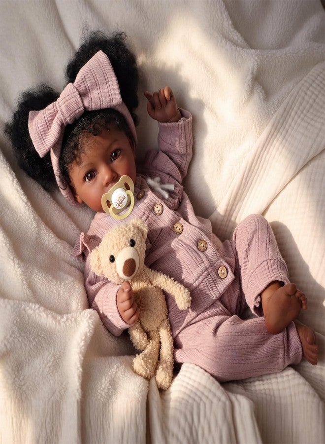 BABESIDE Reborn Baby Dolls Black Girl - 20 Inch Black Realistic Baby Doll with Curly Hair Lifelike Soft Cloth Body Newborn Gift for Kids 3+ & Collectors - Image 4
