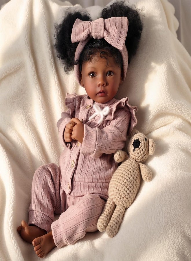 BABESIDE Reborn Baby Dolls Black Girl - 20 Inch Black Realistic Baby Doll with Curly Hair Lifelike Soft Cloth Body Newborn Gift for Kids 3+ & Collectors - Image 2