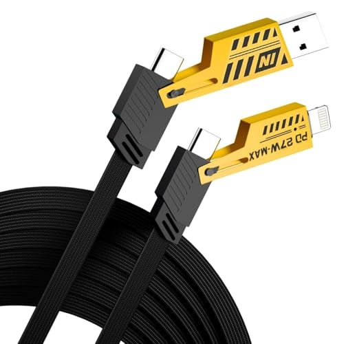 DR VAKU® 4-in-1 Multi Function Fast Charging Cable 65W Braided Durable Data Transfer Dual Type-C & USB-A Connectors Compatible with iPhone, Samsung, OnePlus, Tablets & All USB Devices (1 Meter) - Image 1
