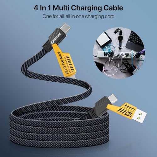 DR VAKU® 4-in-1 Multi Function Fast Charging Cable 65W Braided Durable Data Transfer Dual Type-C & USB-A Connectors Compatible with iPhone, Samsung, OnePlus, Tablets & All USB Devices (1 Meter) - Image 2