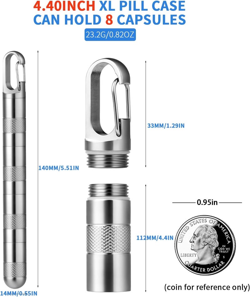 TISUR Large Weekly Pill Organizer, Titanium Keychain Pill Holder Travel Pill Box Case Multitool EDC Every Day Carry for Men (Gray Titanium XL-4.4inch) - Image 3
