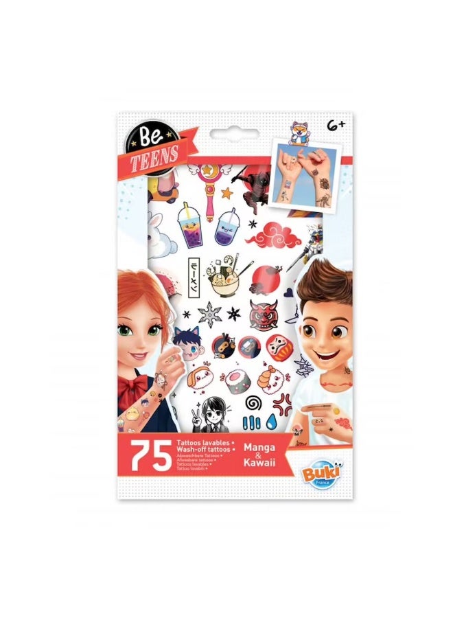 Buki Be Teens Manga & Kawaii Wash-Off Tattoos (Pack Of 75) - Image 1