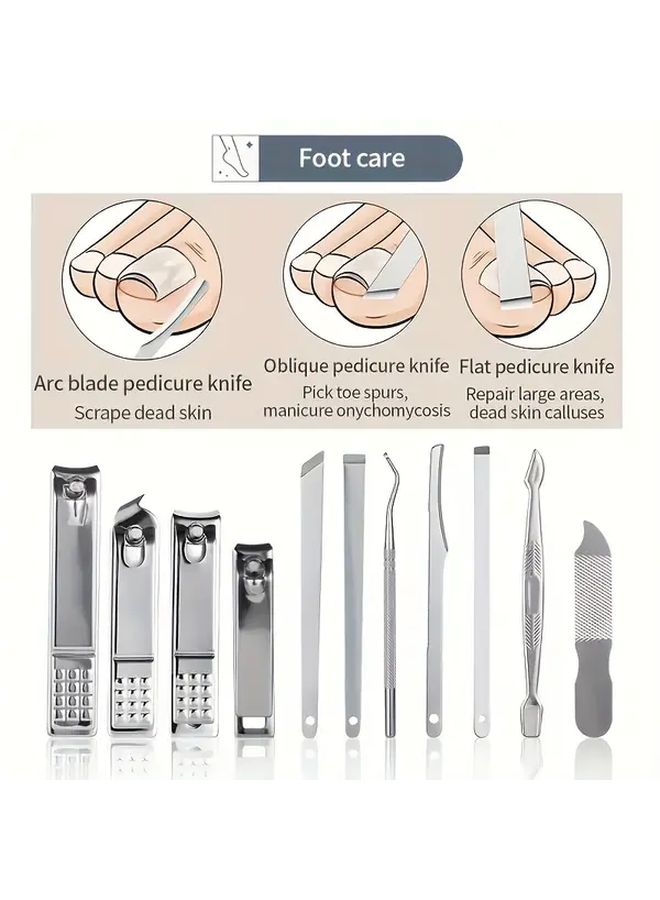 Brown Stainless Steel Nail Clipper Set 32 Pcs Manicure Tools With Nail Scissors - Image 2