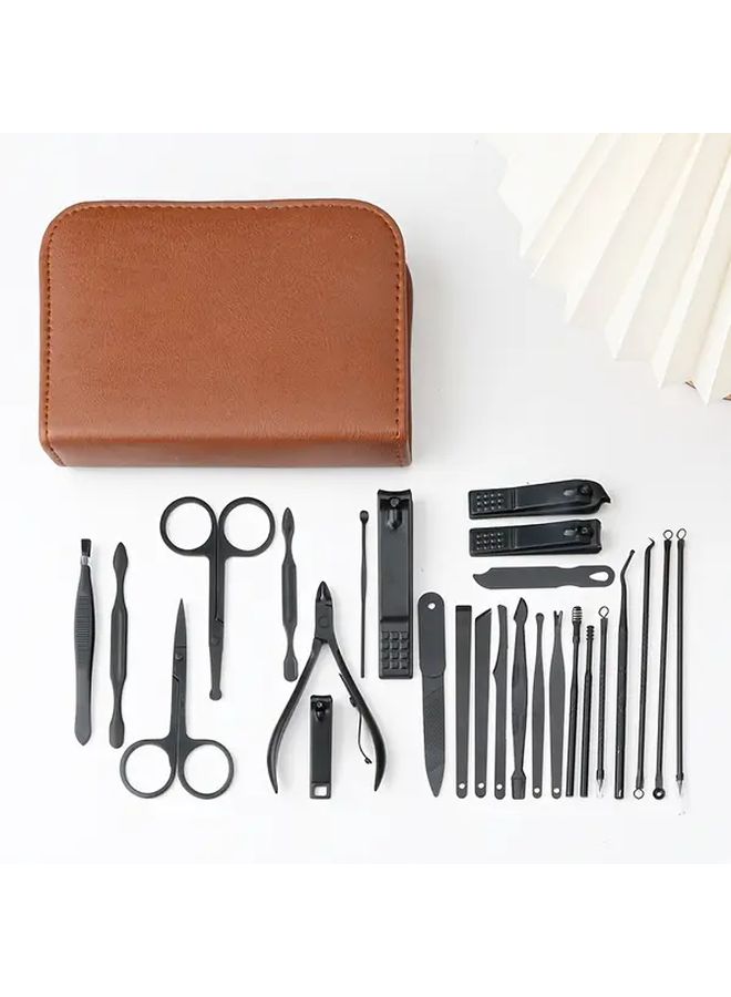 Brown Stainless Steel Nail Clipper Set 32 Pcs Manicure Tools With Nail Scissors - Image 5