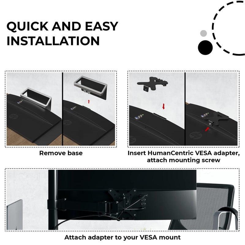 HumanCentric محول تركيب VESA من HumanCentric متوافق مع شاشات HP Pavilion 27xw و 25xw و 24xw و 23xw و 22xw و 22cwa و 27cw و 25cw و 24cw و 23cw و 22cw، يعمل مع أنماط 75x75 و 100x100 مم، يشمل الأجهزة اللازمة - Image 4